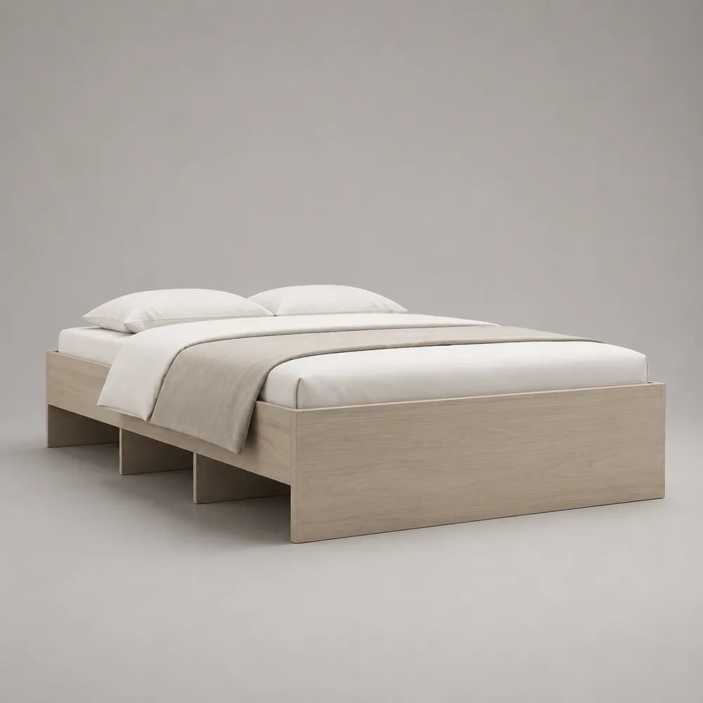 Letto matrimoniale 160x200 cm struttura a piattaforma in MDF e legno finitura rovere chiaro senza testiera rete a doghe
