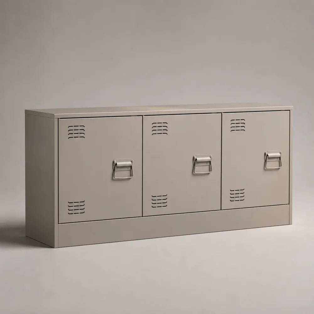 Mobile TV basso in acciaio verniciato a polvere beige con 3 ante 140x40x60 cm