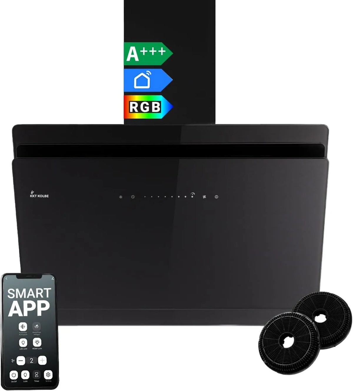 Cappa aspirante SOLO8005SM, 80 cm, cappa da cucina, inclinata, montaggio a parete, nero