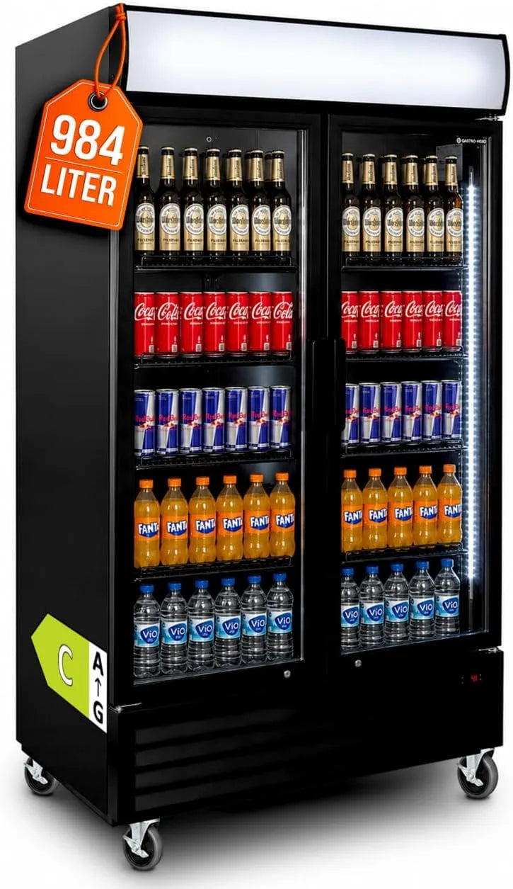 Frigorifero, GastroHero Frigorifero per bevande ECO 1000 con ante a ribalta e luce