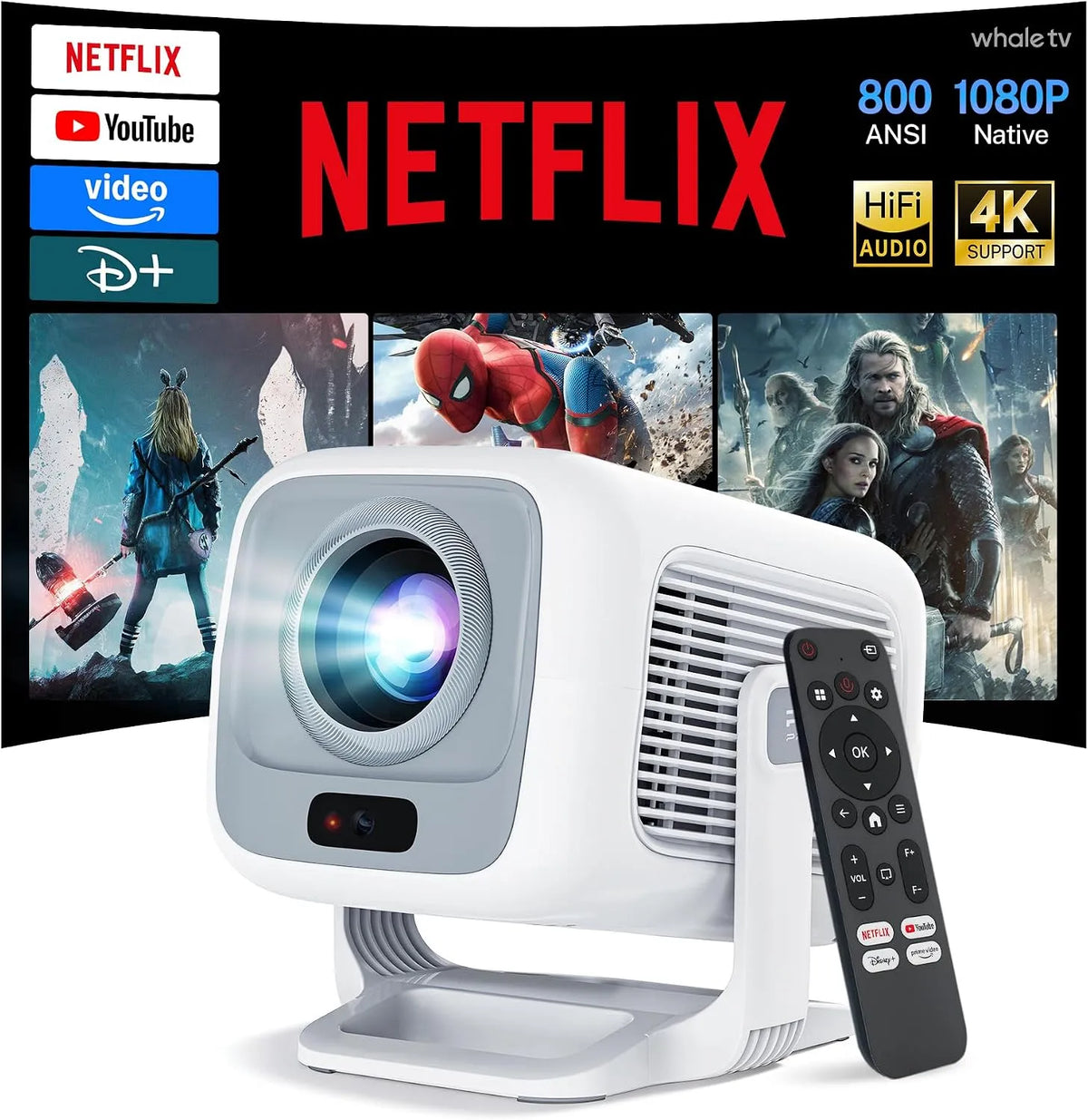Proiettore 1080P, Android OS, videoproiettore, Proiettore Smart Android 13, Compatibile con Netflix & 1080P Nativo