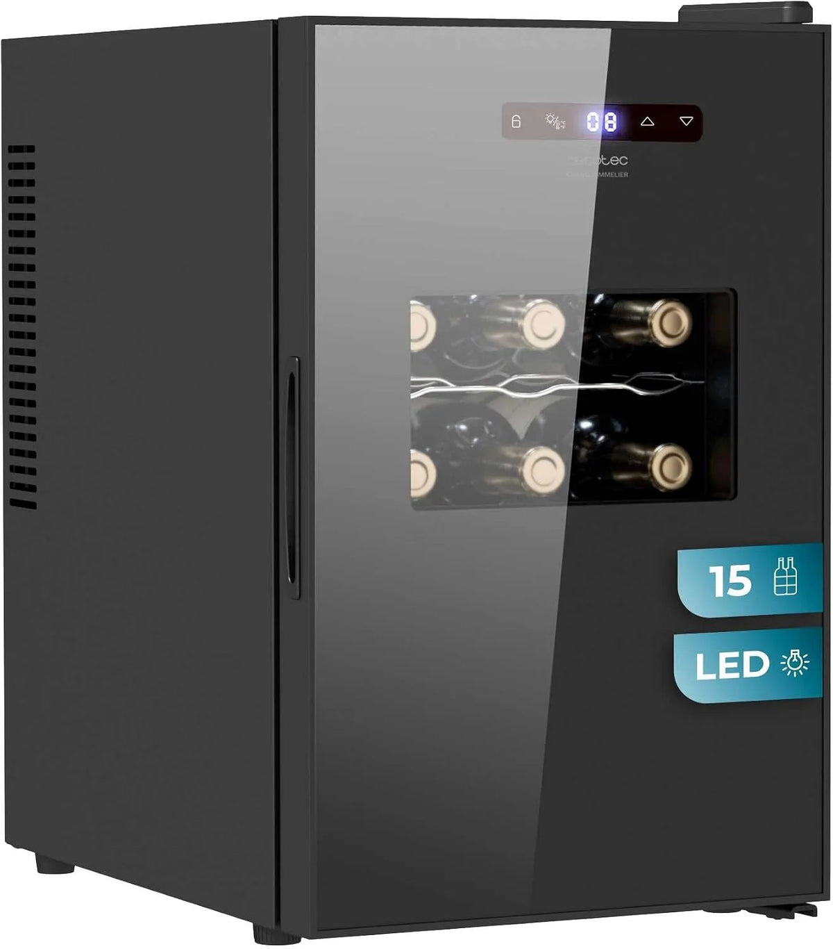Cecotec Bolero GrandSommelier 1550 Cantinetta vino, 15 bottiglie, 5 a 18 °C, 35 dB, touch, LED Interno, Silenziosa 35dB, Temperatura 5-18oC, Pannello
