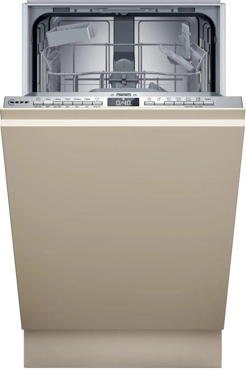 NEFF S855EKX33E Lavastoviglie, 45 cm, formato slim, incasso totale, pulizia forte Cehf 70oC, sistema di vimini Flex I, N 50, Smart lavastoviglie
