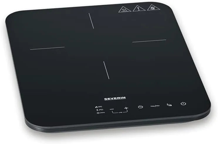 Severin Piano cottura elettrico, 2000 W, touch, timer, piastra elettrica, nero, 10 Livelli di Potenza, KP 1032, Touch Screen, Piano in Vetroceramica