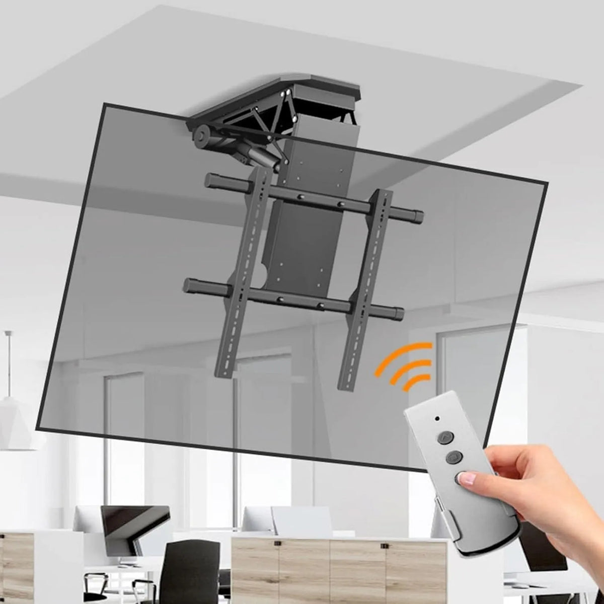 Smart TV, 90 pollici, televisore, display LCD, Supporto TV da soffitto, LNNW Supporto TV motorizzato for TV da 50-90 Pollici