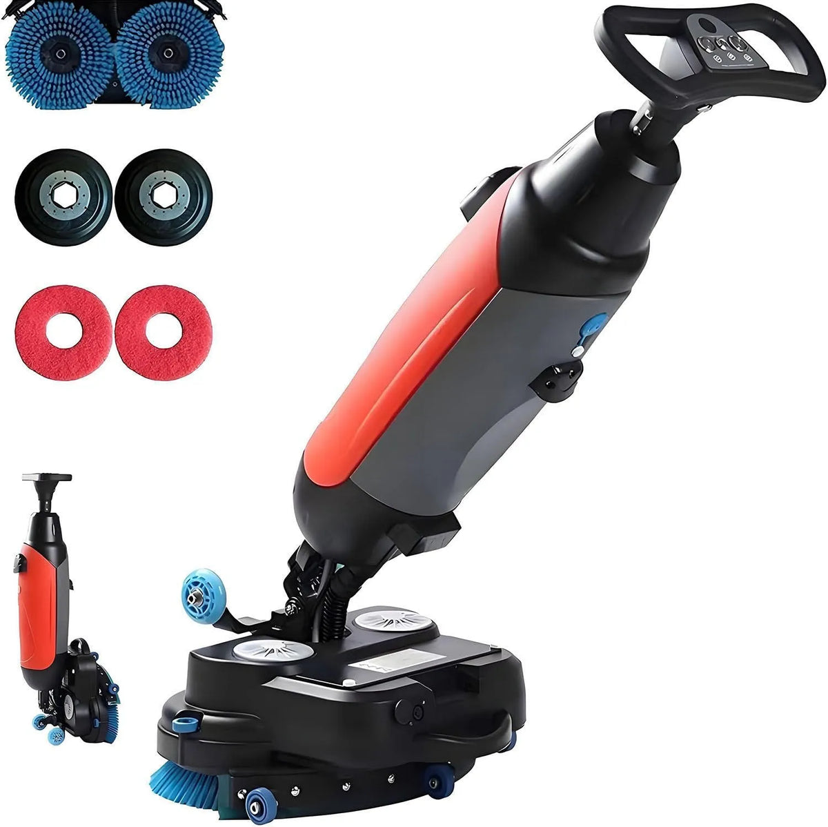 Lavasciuga, 18 pollici, 5 L, 36 V, lavatrice, asciugatrice, professionale, rosso, 5 L e 7, spazzole di Pulizia motorizzate da 45 cm, Senza Fili e