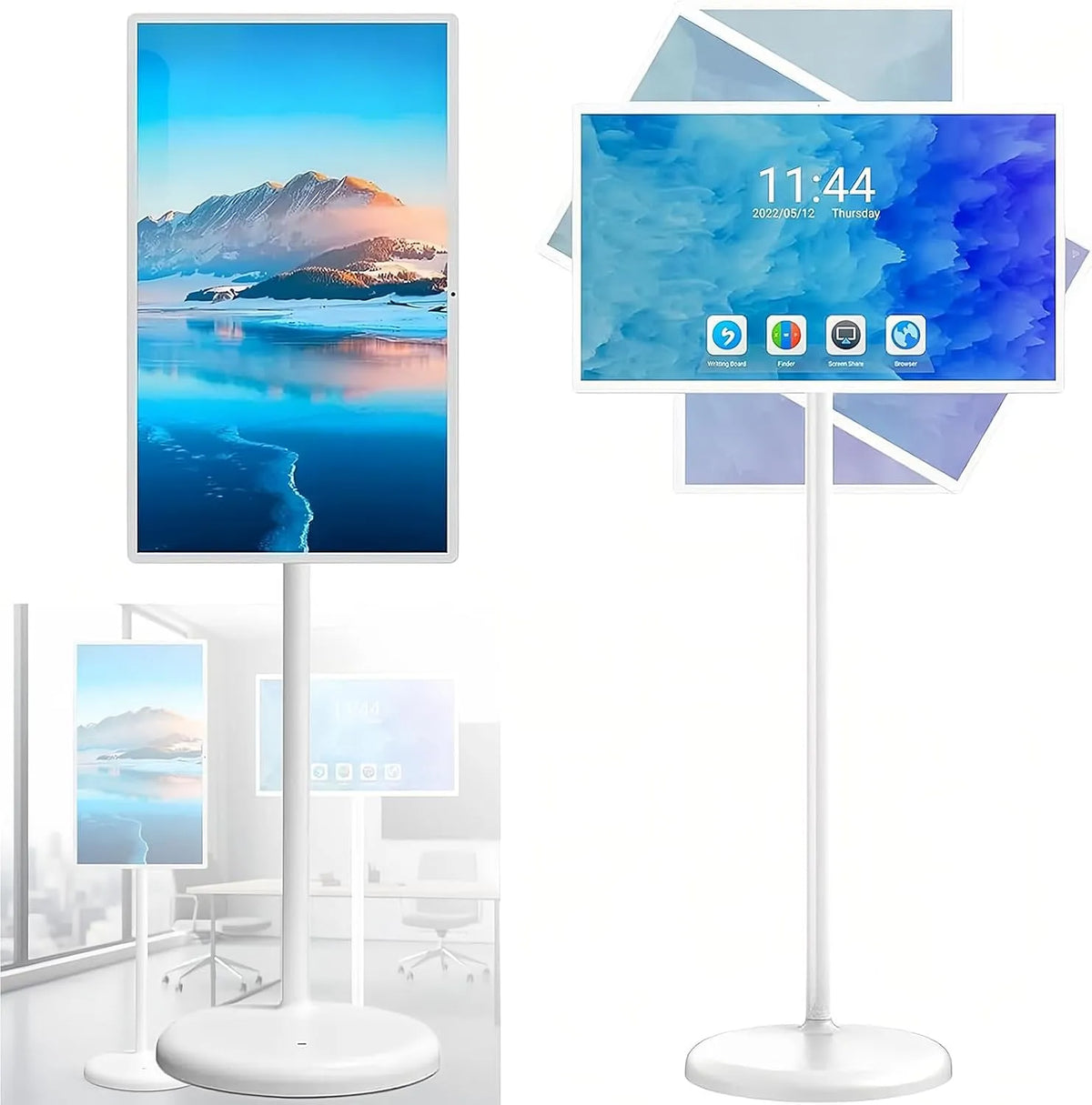 Monitor, portatile, ruote di trasporto, touch, Supporto TV Mobile, TV Wireless su Ruote, Rotazione Completa, con Telecomando, Batteria Integrata