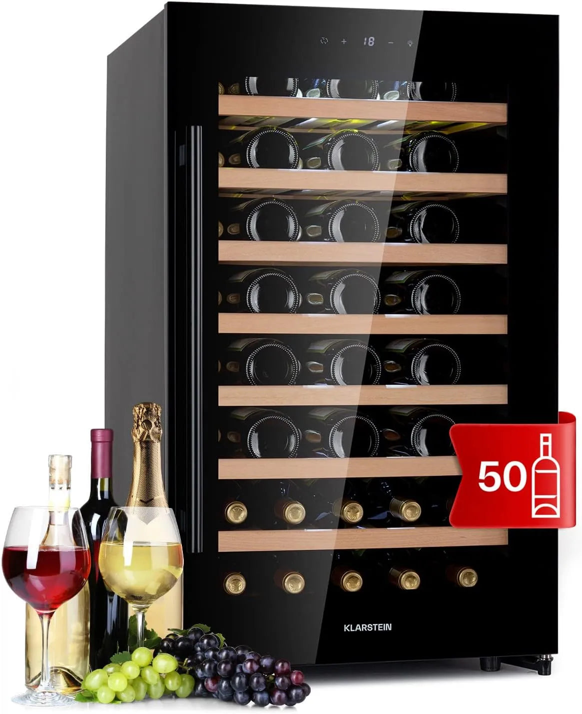 Klarstein Cantinetta vino, 52 bottiglie, 5 a 18 °C, touch, Mini Frigo con Protezione UV, Frigo Bar, Esterni
