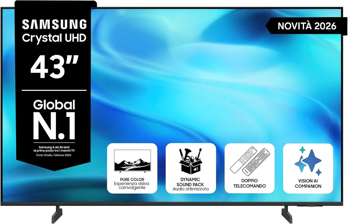 Samsung UE43U8090HUXZT Smart TV, 43 pollici, televisore, 4K UHD, HDR, HDR10+, Crystal 4K Processor, 2026, Vision AI, PurColor, Motion Xcelerator