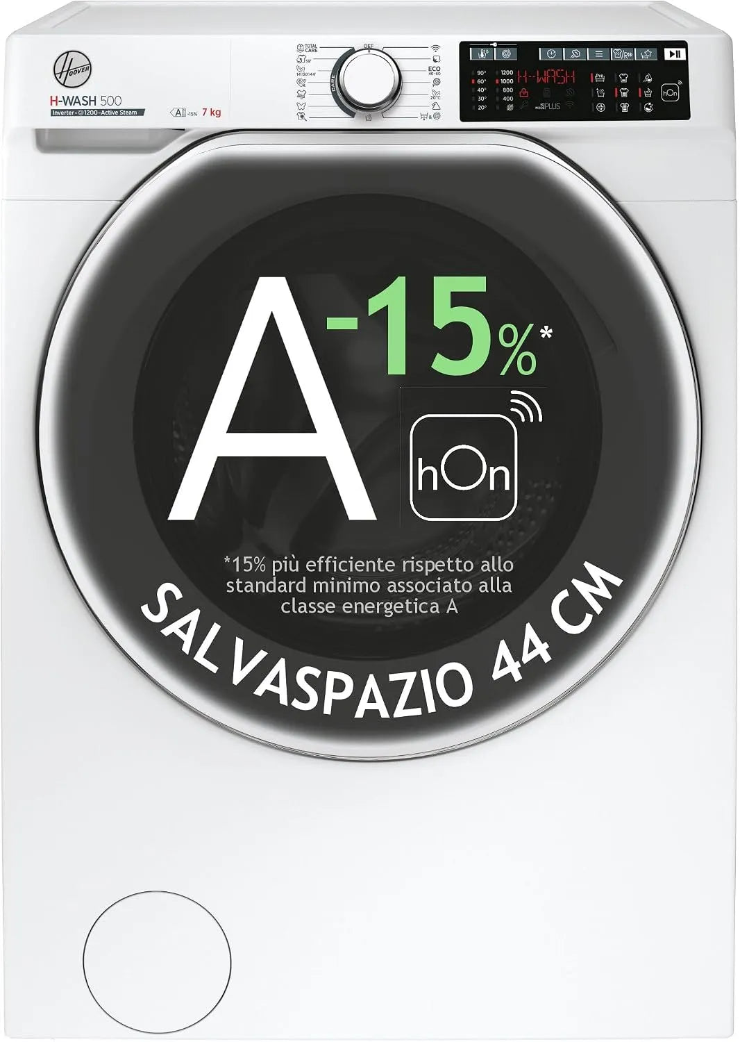 Hoover HW4 27AMC7/1-S Lavatrice, 85 x 60 x 45, 4 cm, 7 kg, classe energetica A, Wi-Fi, Bluetooth, Inverter, vapore, stretto, bianco, 1200 Giri