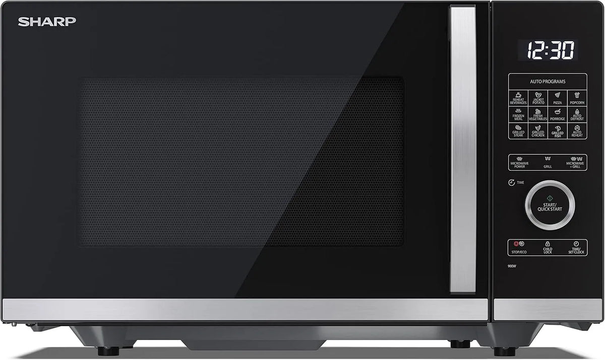 Sharp QG254AEB Forno a microonde, 490 x 288 x 411 cm, 900/1000 W, grill, scongelamento, nero, 10 livelli di potenza, colore: Nero
