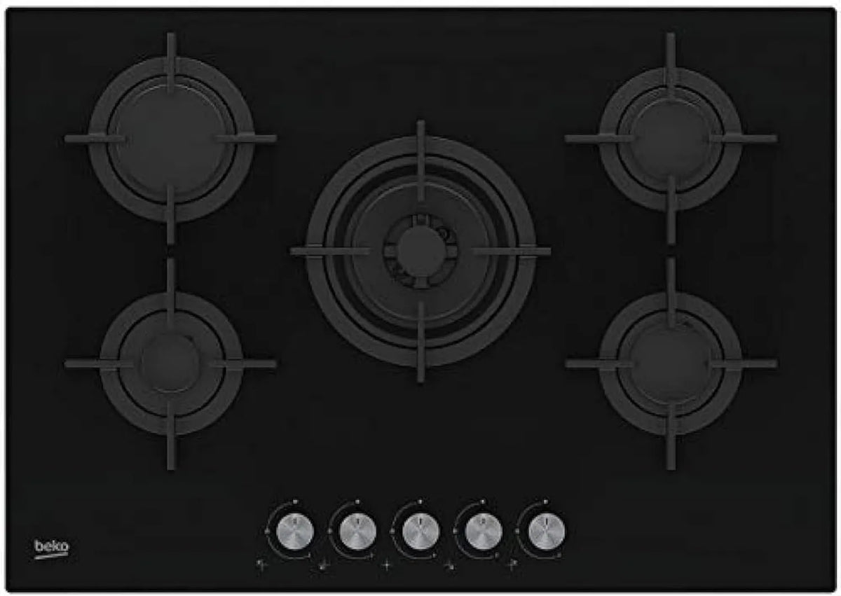 Beko Piano cottura a gas, 75 cm, da incasso, fornello a gas, 4 Bruciatori a Gas + 1 Wok