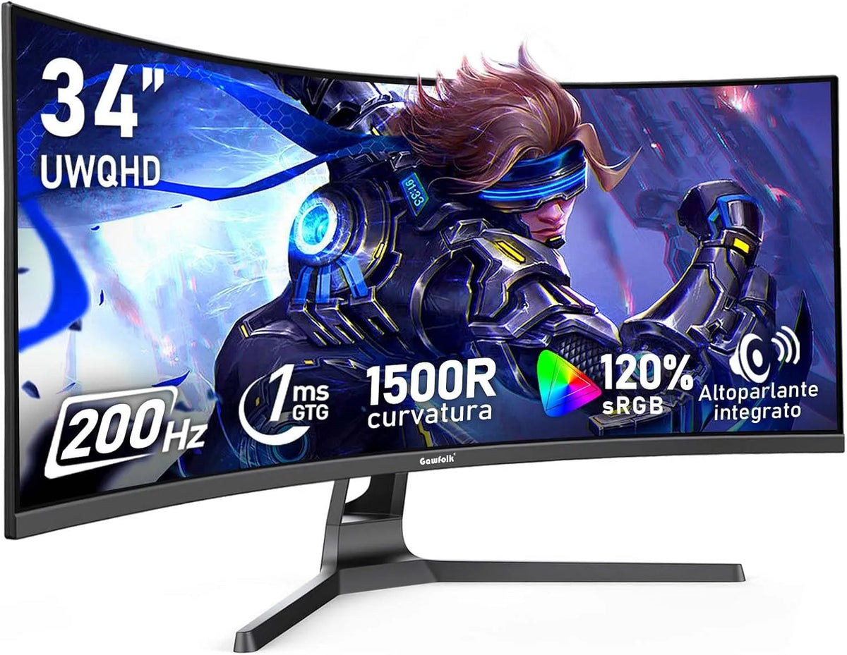 Monitor 1500R, 34 pollici, 3440 × 1440, 200 Hz, WQHD, HDMI, nero, 21:9 UWQHD, VESA75×75MM, 128% sRGB, Adaptive Sync, Altoparlante integrato
