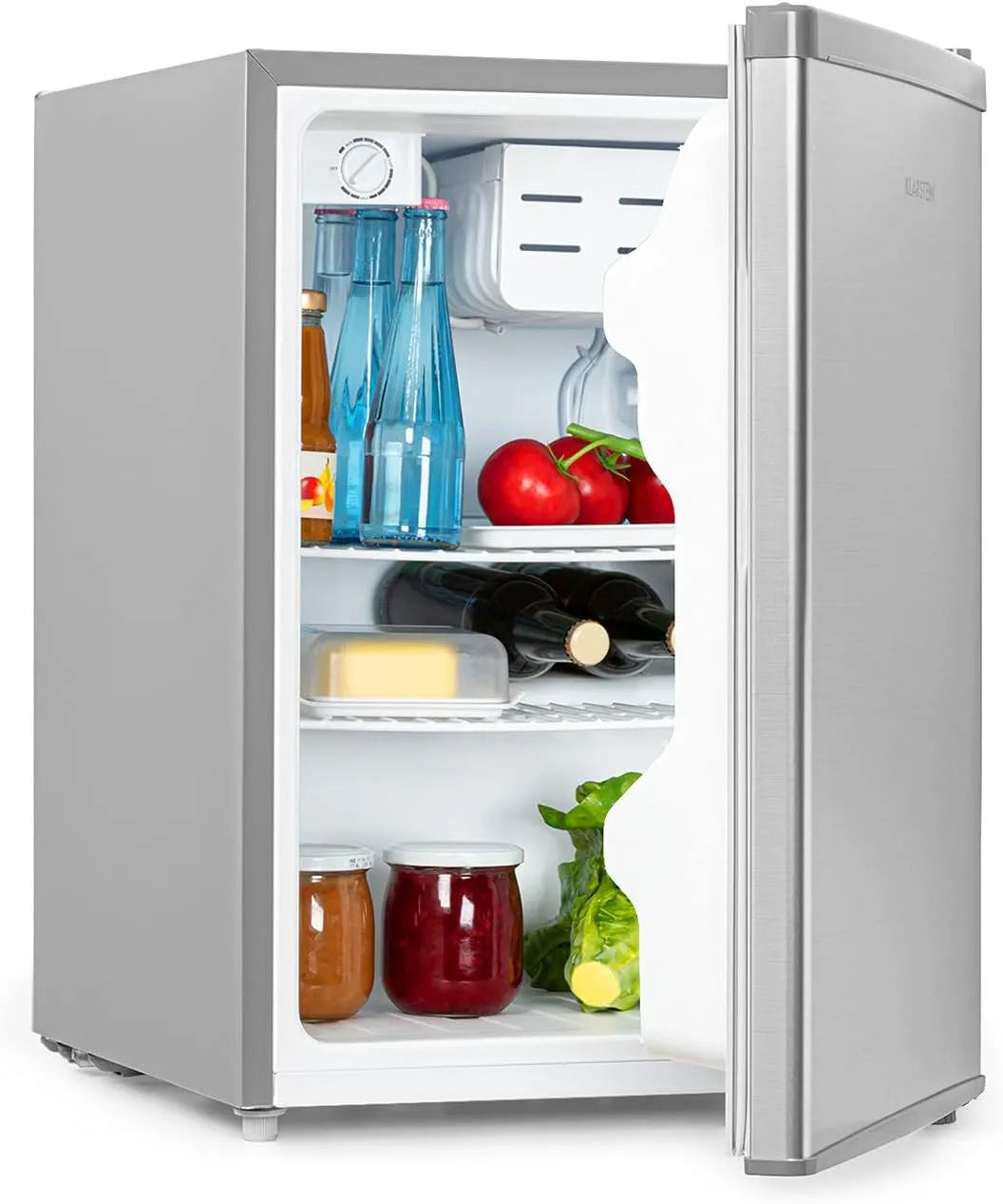 Klarstein Frigorifero, 66 L, classe energetica E, vano congelatore, acciaio inox, grigio, Vano per Bottiglie fino a 2 L, 2 Ripiani, Vano Freezer: 4 L