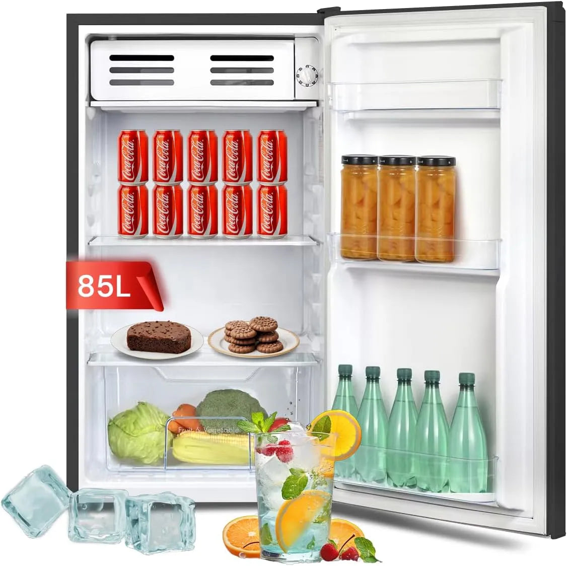 Frigorifero, 85 L, 54x57x84cm, vano congelatore, acciaio inox, nero, Avilia Frigorifero Basso Monoporta 85L in Acciaio Inox Nero 54x57x84cm - Sistema
