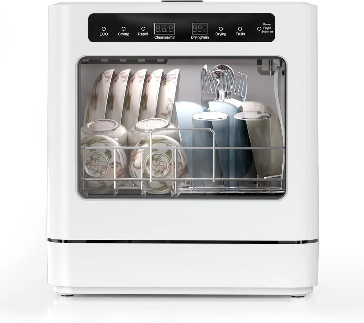 Dell Lavastoviglie, 6 L, 800 W, 6 programmi, portatile, ampio serbatoio, mini lavastoviglie con copertura semitrasparente e display LED, 800W Piano di