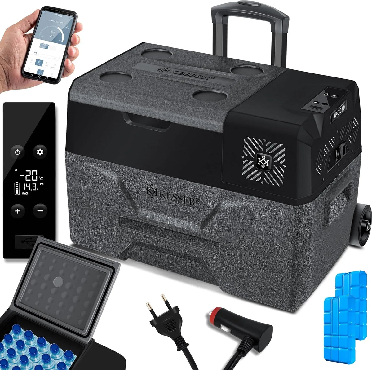 Congelatore, 30 L, 24 V, ruote di trasporto, USB, freezer verticale, KESSER® Frigobar a compressore 30 litri Frigocongelatore Elettrico con Controllo