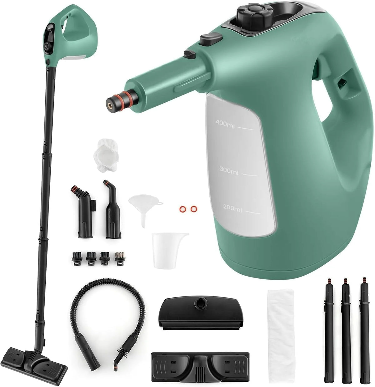 Pulitore a vapore, 33x13x24, 5 cm, 1500 W, COSTWAY, portatile, ampio serbatoio, verde, Macchina a Vapore con Serbatoio d'Acqua da 400 ml Blocco per