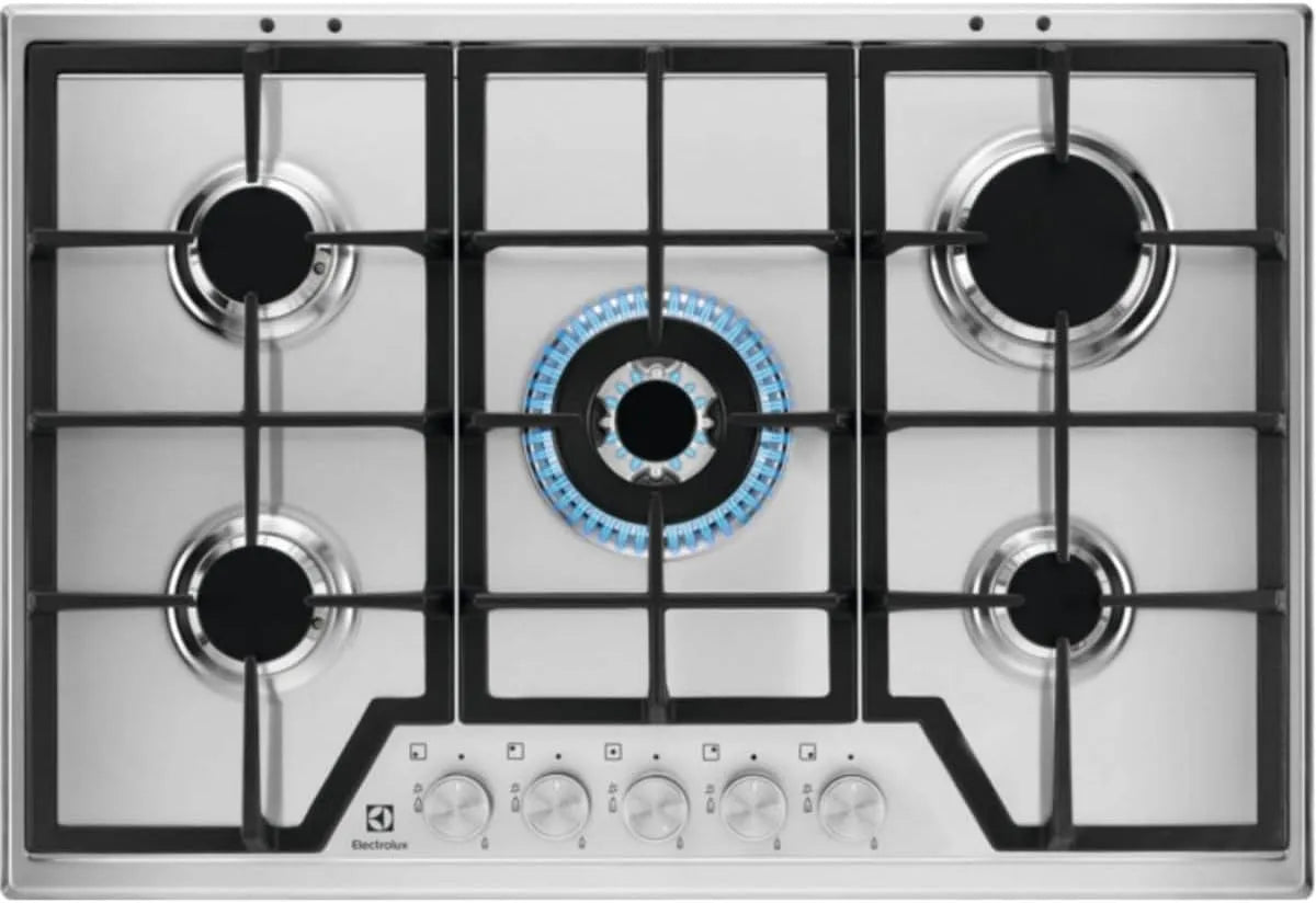 Electrolux Kgs7536sx P52cm Piano cottura a gas, 5 fuochi, da incasso, ghisa, acciaio inox, fornello a gas, L 75 X