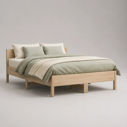 Letto matrimoniale 160x200 cm in legno massello di pino naturale con rete a doghe struttura rettangolare