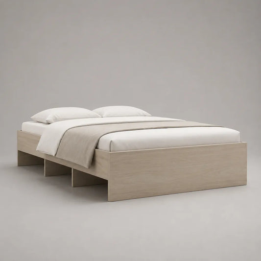 Letto matrimoniale 160x200 cm struttura a piattaforma in MDF e legno finitura rovere chiaro senza testiera rete a doghe