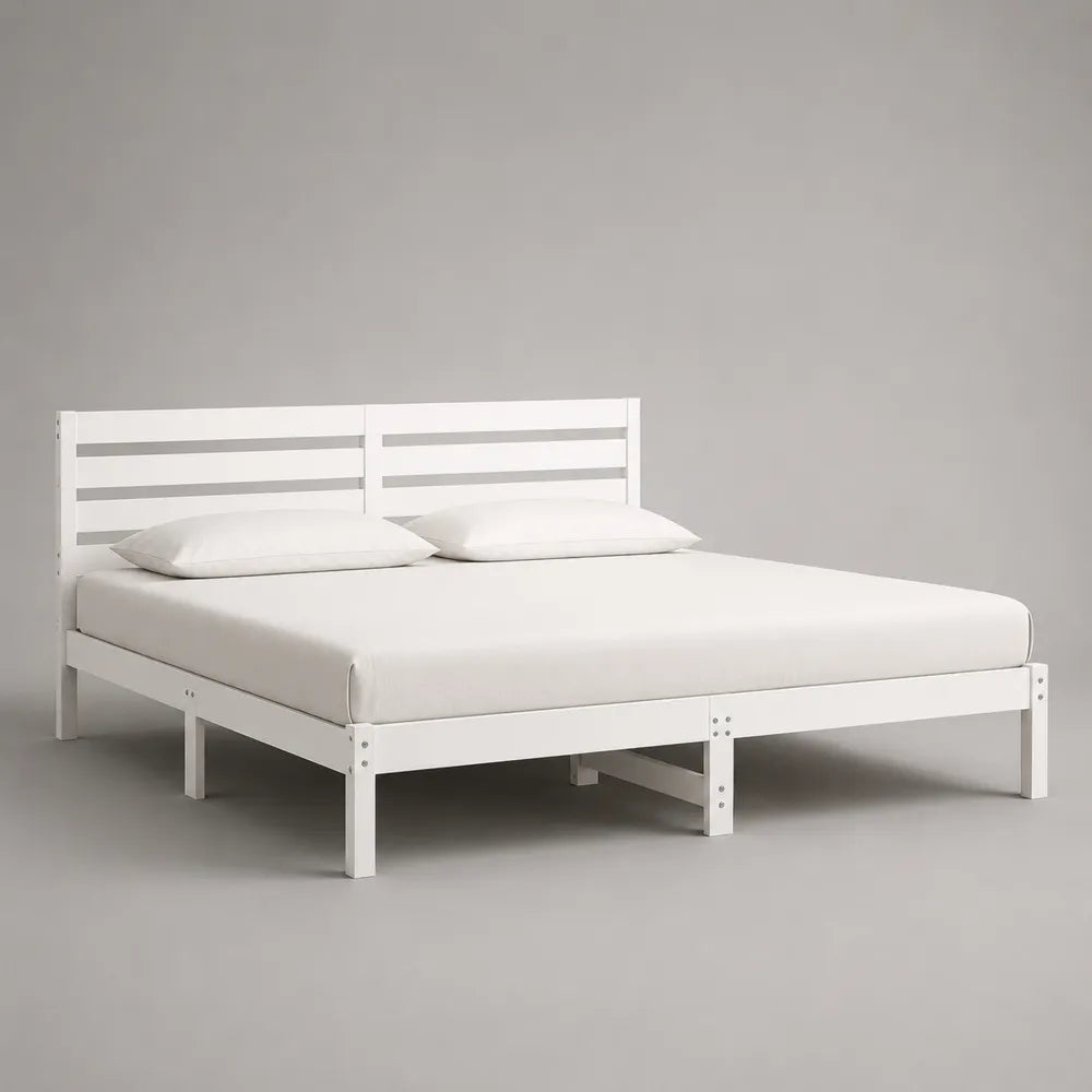 Letto matrimoniale 160x200 cm struttura in legno massiccio verniciato bianco rete a doghe in legno testiera a doghe orizzontali design rettangolare