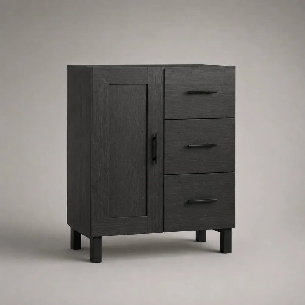 Credenza da sala da pranzo in pannelli truciolari melaminici grigio antracite 1 anta 3 cassetti rettangolare 80 cm x 40 cm x 90 cm