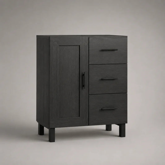Credenza da sala da pranzo in pannelli truciolari melaminici grigio antracite 1 anta 3 cassetti rettangolare 80 cm x 40 cm x 90 cm