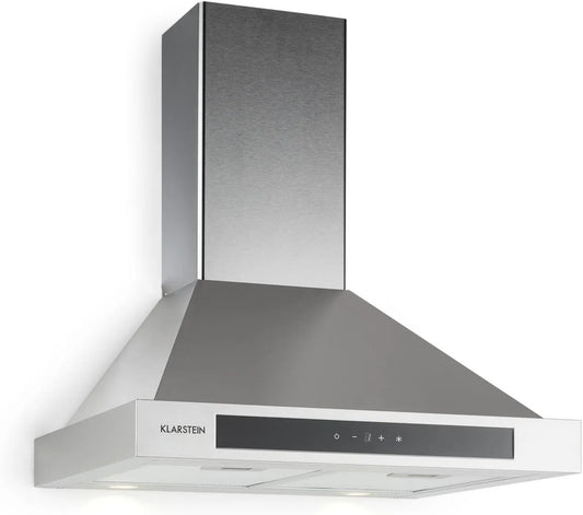 Klarstein Cappa aspirante, 60 cm, 620 m3/h, cappa da cucina, scarico e ricircolo, touch, timer, acciaio inox, argento, 3 passi, Aria di scarico