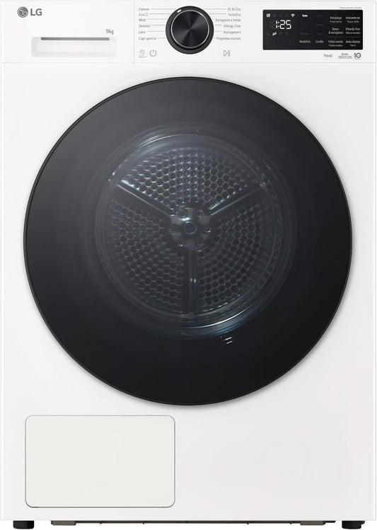 LG RNX5009NWWB Asciugatrice, 9 kg, classe energetica B, Wi-Fi, Inverter, bianco, Asciugatura AI Dry con Intelligenza Artificiale, Serie X5