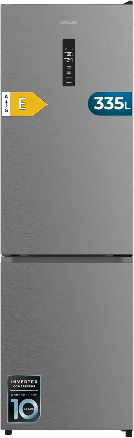 Cecotec Bolero CoolMarket Combi Frigorifero combinato, 335 L, No Frost, Inverter, acciaio inox, frigo con congelatore, 3cm e 59, 5cm Larghezza