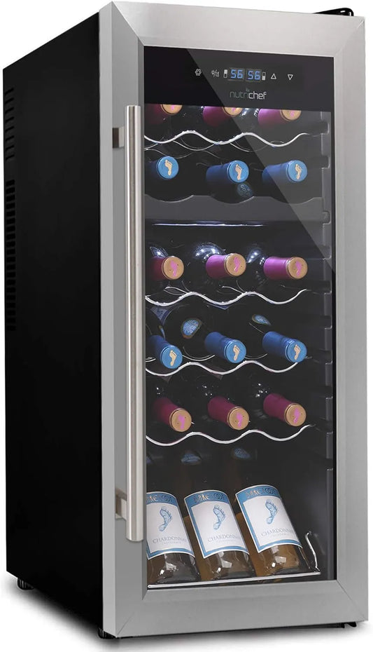 Cantinetta vino, 18 bottiglie, NutriChef PKCWCDS185, acciaio inox, Acciaio Inossidabile