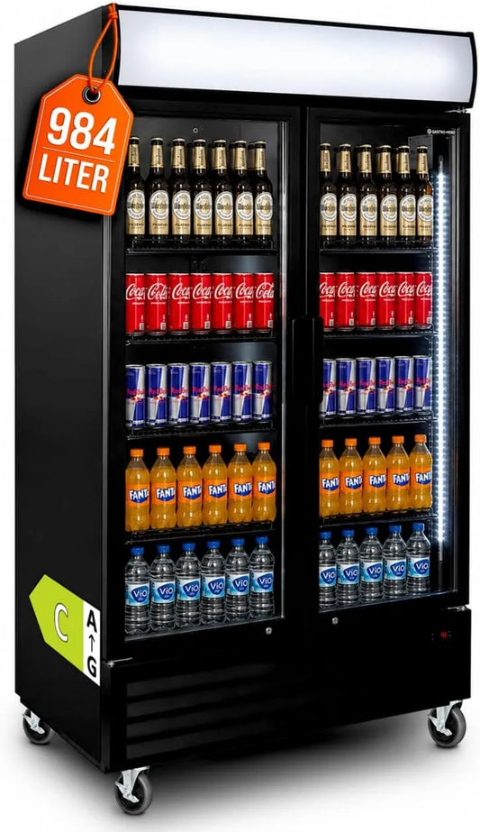 Frigorifero, GastroHero Frigorifero per bevande ECO 1000 con ante a ribalta e luce