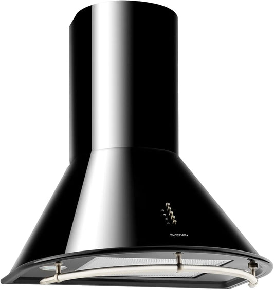 Klarstein m3/h Cappa aspirante, 60 cm, 615 m3/h, classe energetica E, cappa da cucina, montaggio a parete, 3 livelli, acciaio inox, nero, Filtrante