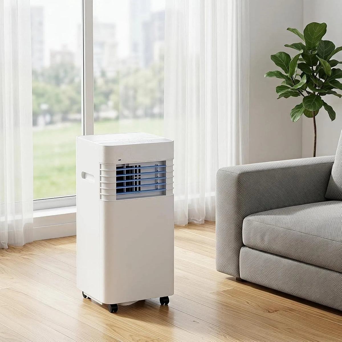 Condizionatore 24h, portatile, timer, display digitale, 5000 BTU, 2 velocità, Basso consumo energetico con Kit di Installazione