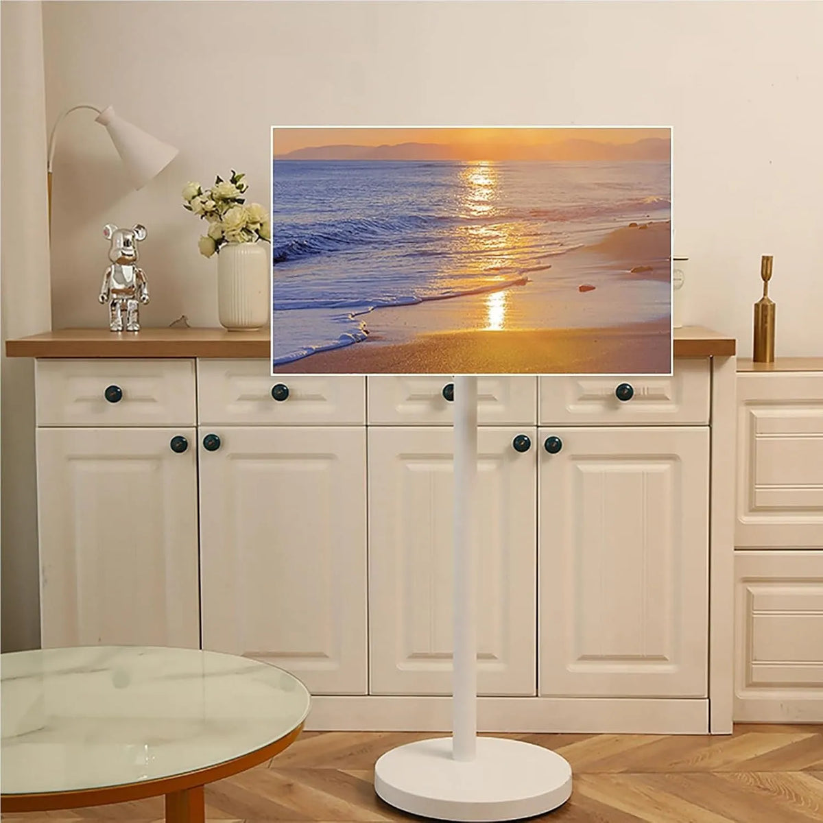 Smart TV, 46 pollici, televisore, Cambio A 360° tra Schermi Orizzontali E Verticali, THEGA Supporto TV da Pavimento - Carrello Porta TV per Televisori