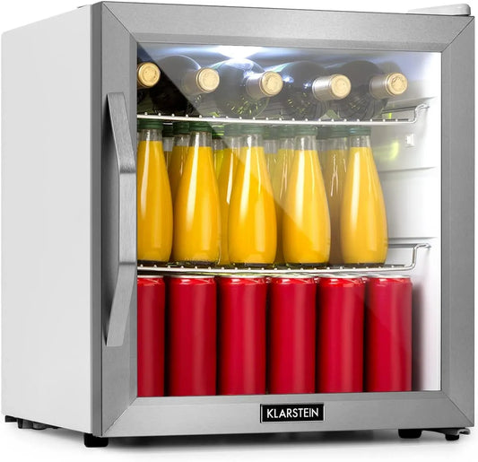 Klarstein Frigorifero, 47 L, 3 a 10 °C, portatile, vetro, Bar con Ripiani Rimovibili, 47L, KLARSTEIN Mini Frigo da Camera per Birra, Piccolo da