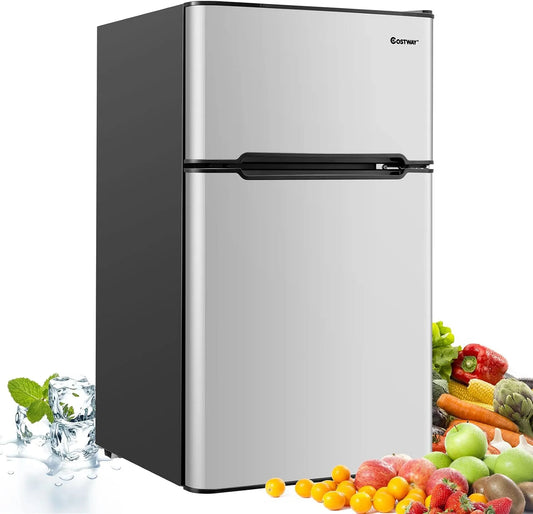 Frigorifero V, 50, 90 L, 50 Hz, 240 V, vano congelatore, grigio, Freezer Separato con 2 Ante e Luce LED, 27+63, Refrigerazione Rapida, Silenzioso