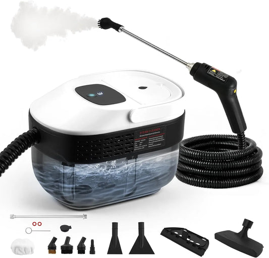 Pulitore a vapore, 2500 W, multiuso, portatile, 3 velocità, ampio serbatoio, uso su pavimenti, cucina, auto, finestre e divano, Serbatoio 1600 ml