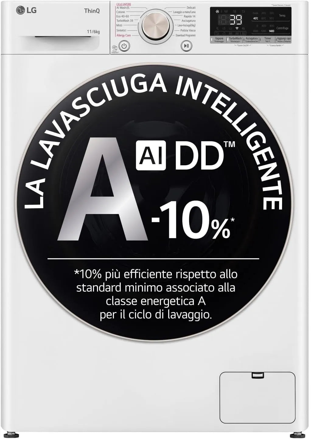 LG D4R7011TSWG 11, 6kg Lavasciuga, 6 kg, classe energetica A, lavatrice, asciugatrice, vapore, Wi-Fi, bianco, 1400 Giri, TurboWash 360, Serie R7