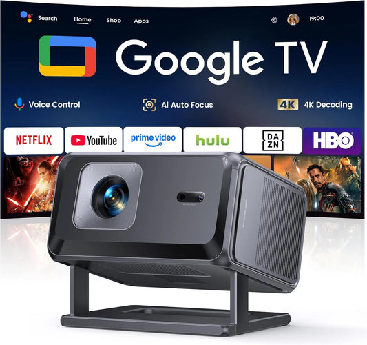 Google Smart TV, televisore, 4K UHD, Wi-Fi, portatile, esterno, Bluetooth, Compatibile con Netflix】Videoproiettore Auto Focus e 6D Keystone Projector