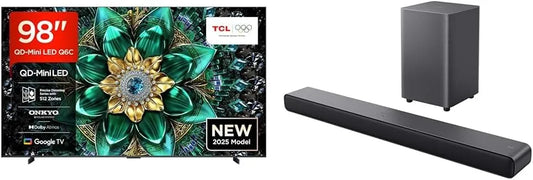 Google 98Q6C 1000nits Smart TV, 98 pollici, 144 Hz, televisore, 4K UHD, HDR, Dolby Vision IQ e Atmos, sistema audio Onkyo 2, TCL 98Q6C 98' QD-Mini LED