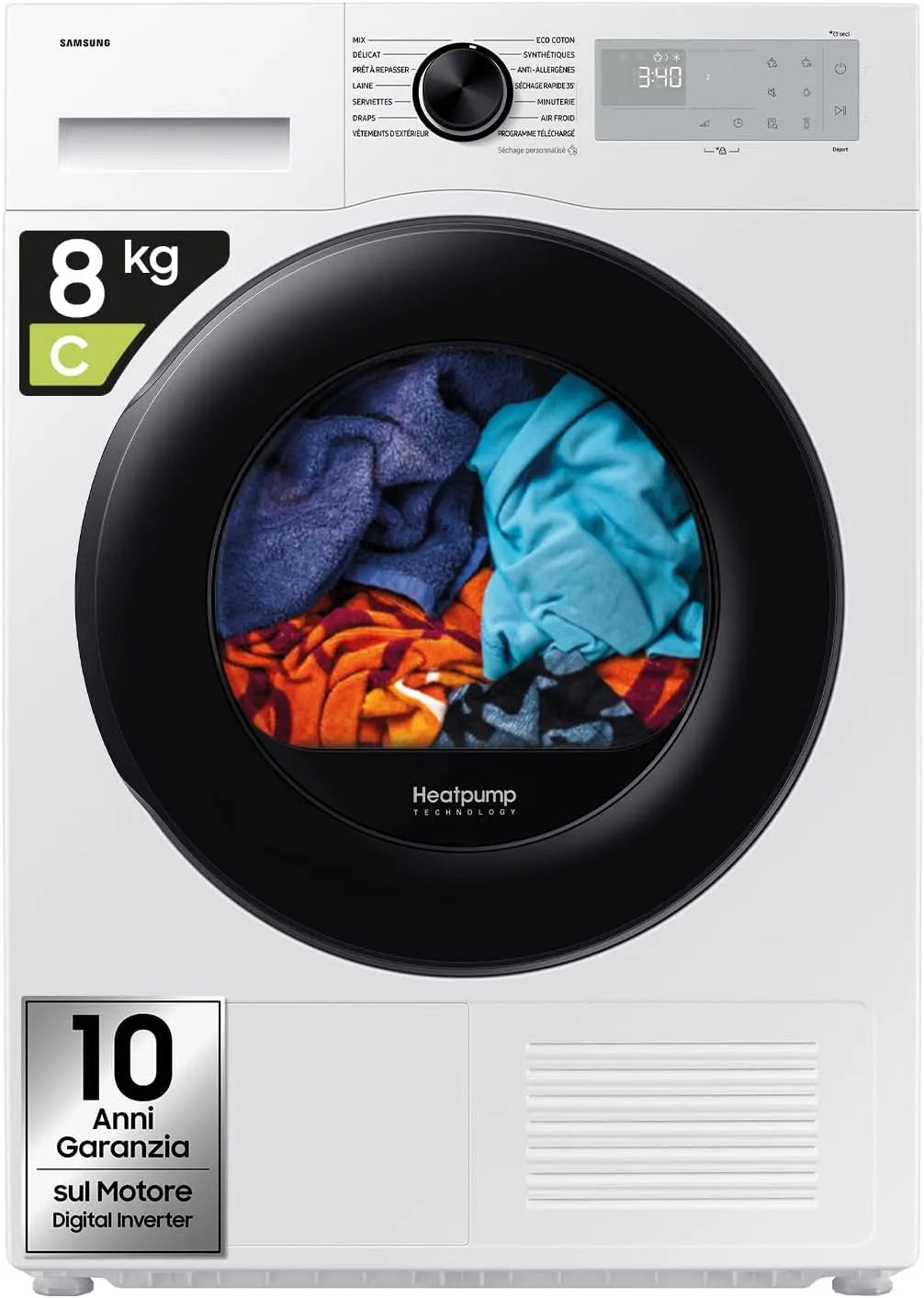Samsung DV80DG52B0AHET 85H Asciugatrice, 60 L, 8 kg, Wi-Fi, Air Refresh, Samsung Asciugatrice Crystal EcoDry DV80DG52B0AHET, 60L x 85H x 60P cm