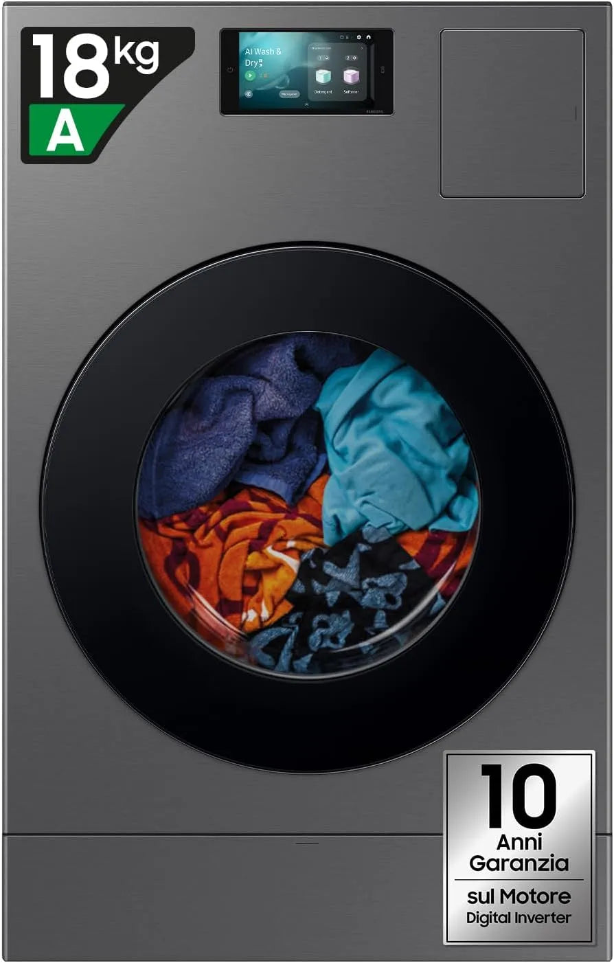 Samsung WD18DB8995BZT2 11h Lavasciuga, 18+11 kg, 68.6 L, lavatrice, asciugatrice, Super Speed, Wi-Fi, AI Wash & Dry, Display AI home, 6l x x 87