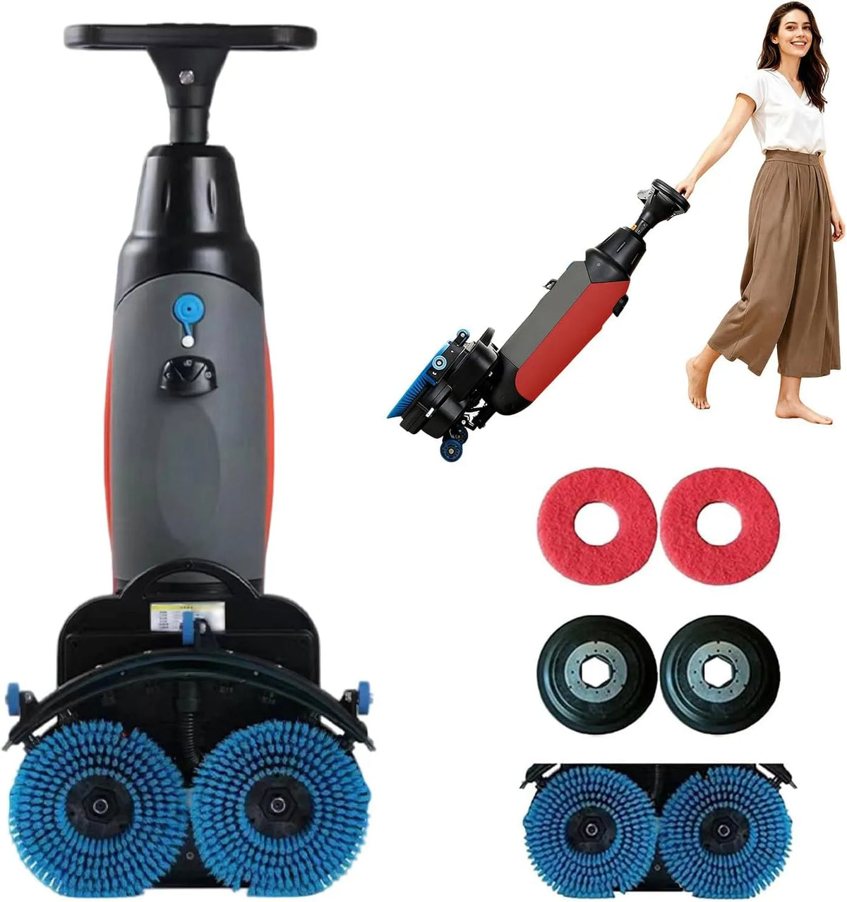 Lavasciuga 100Min, 17 pollici, 36 V, lavatrice, asciugatrice, professionale, Doppie Spazzole Rotanti per Negozi, Batteria al Litio 36V, Autonomia