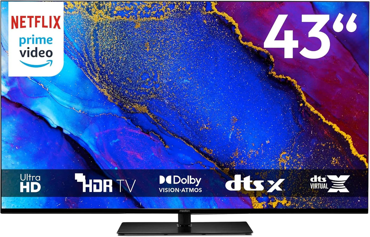 Google Smart TV, 43 pollici, televisore, 4K UHD, HDR, triplo tuner DVB-T2, S2, audio Dolby, Bluetooth, DVB-S2, registrazione PVR, DVB-T2 HD, 108 cm