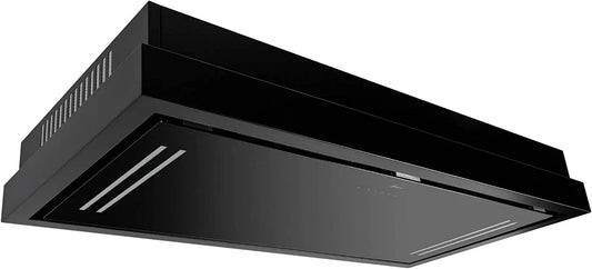 Cappa aspirante, 120 cm, cappa da cucina, da incasso, nero, Cappa da soffitto GURARI 343 BL 120, Aspirazione potente 1000m3, Cappa ad aria pulsata