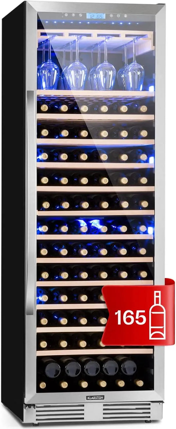 Klarstein Cantinetta vino, 433 L, 165 bottiglie, da incasso, esterno, touch, bianco, 433L, Cantinetta Vino Refrigerata a Zona Doppia per Rosso