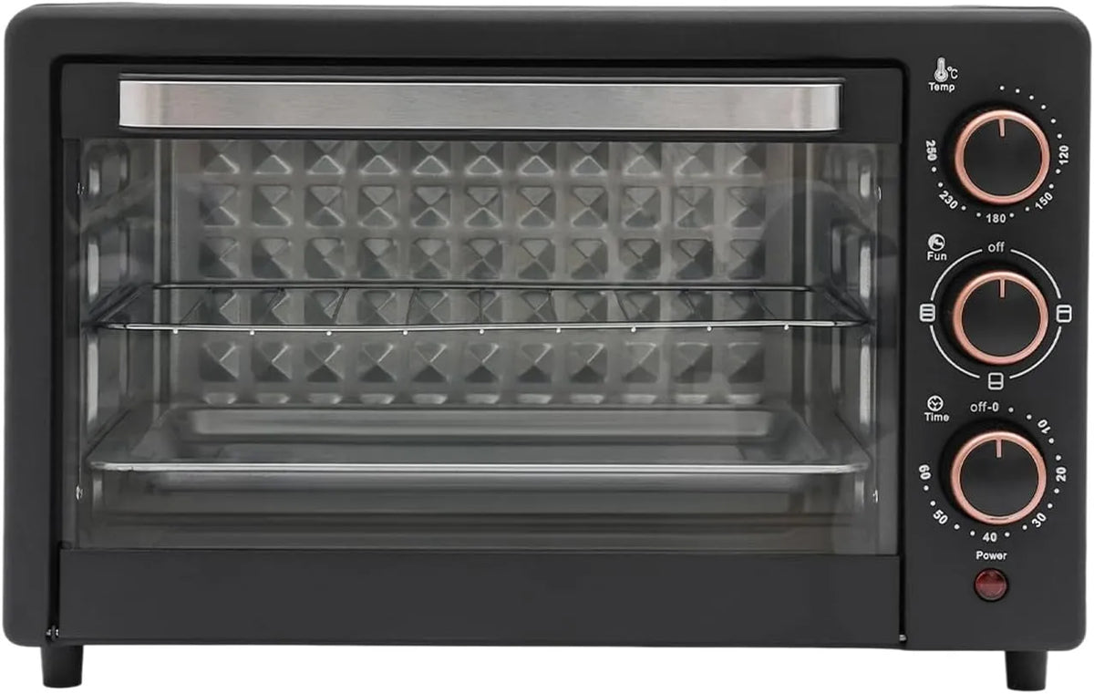 Forno elettrico per pizza, 22 L, 1000 W, timer, forno per pizza con protezione contro il surriscaldamento, piccolo forno con griglia e teglia