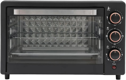 Forno elettrico per pizza, 22 L, 1000 W, timer, forno per pizza con protezione contro il surriscaldamento, piccolo forno con griglia e teglia